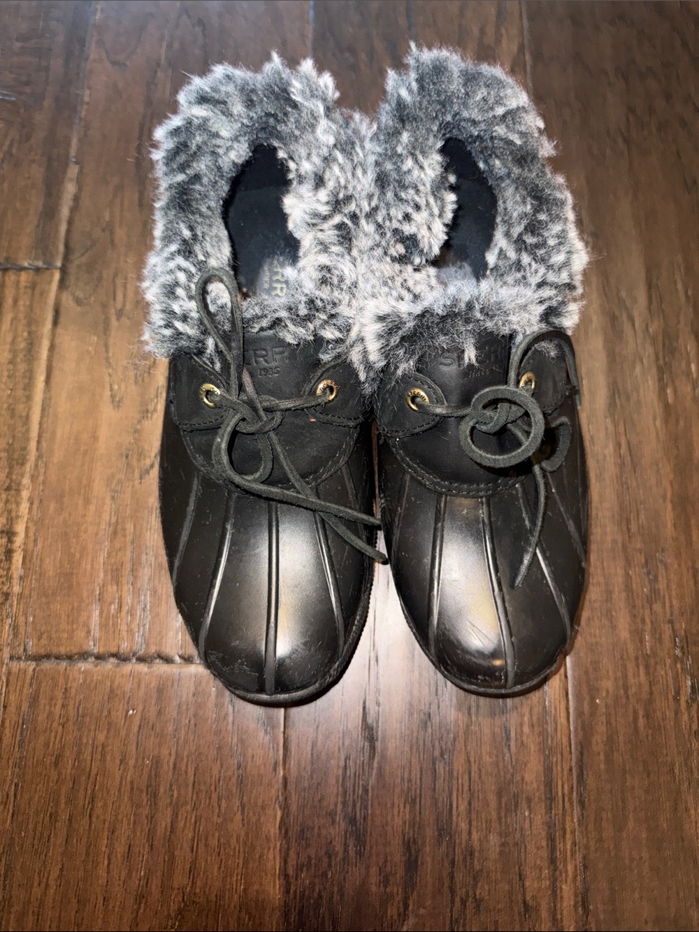 Sperry Waterproof Faux-Fur Winter Rain Boots - Black Sz 6